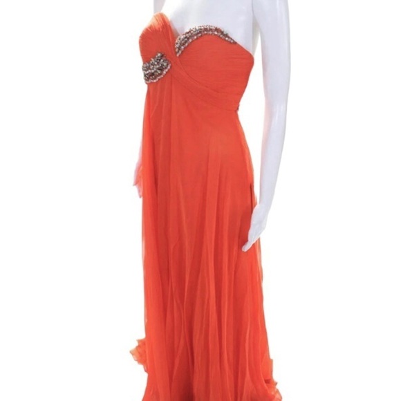 NWT Sherri Hill Maxi Dress Size 0 Orange Rhinestone Beaded Gown Style 3912 - Picture 2 of 8